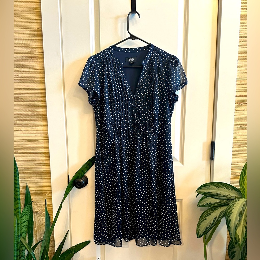 MSK Petite Sheer Polka Dot Dress Sz 8